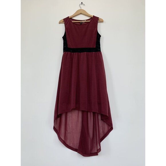 H&M Lace Chiffon High-Low Hem Mesh Burgundy Party Dress Size S - Picture 4 of 5
